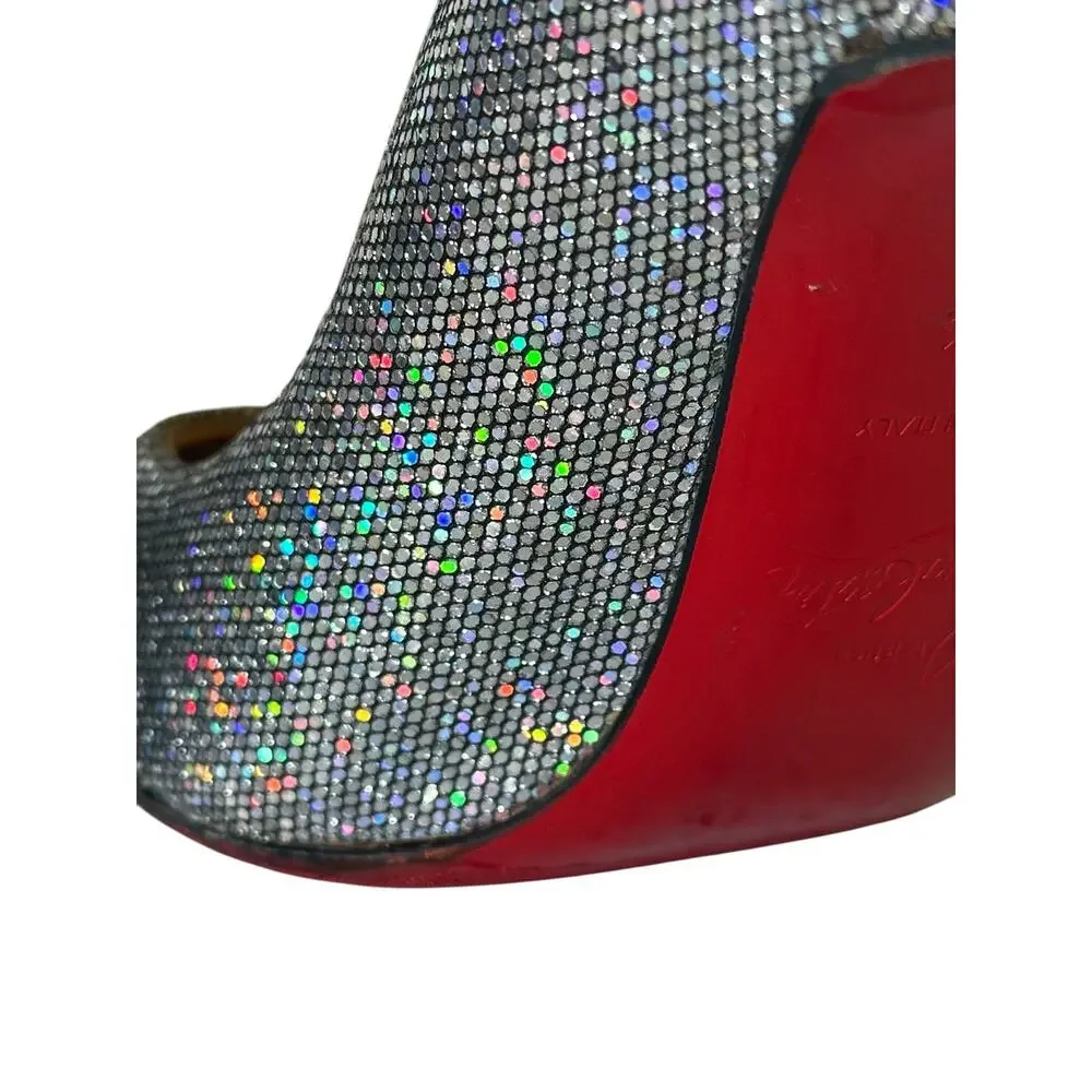 Christian Louboutin Silver Holographic Glitter Mesh Pointed Toe Pumps - 37.5